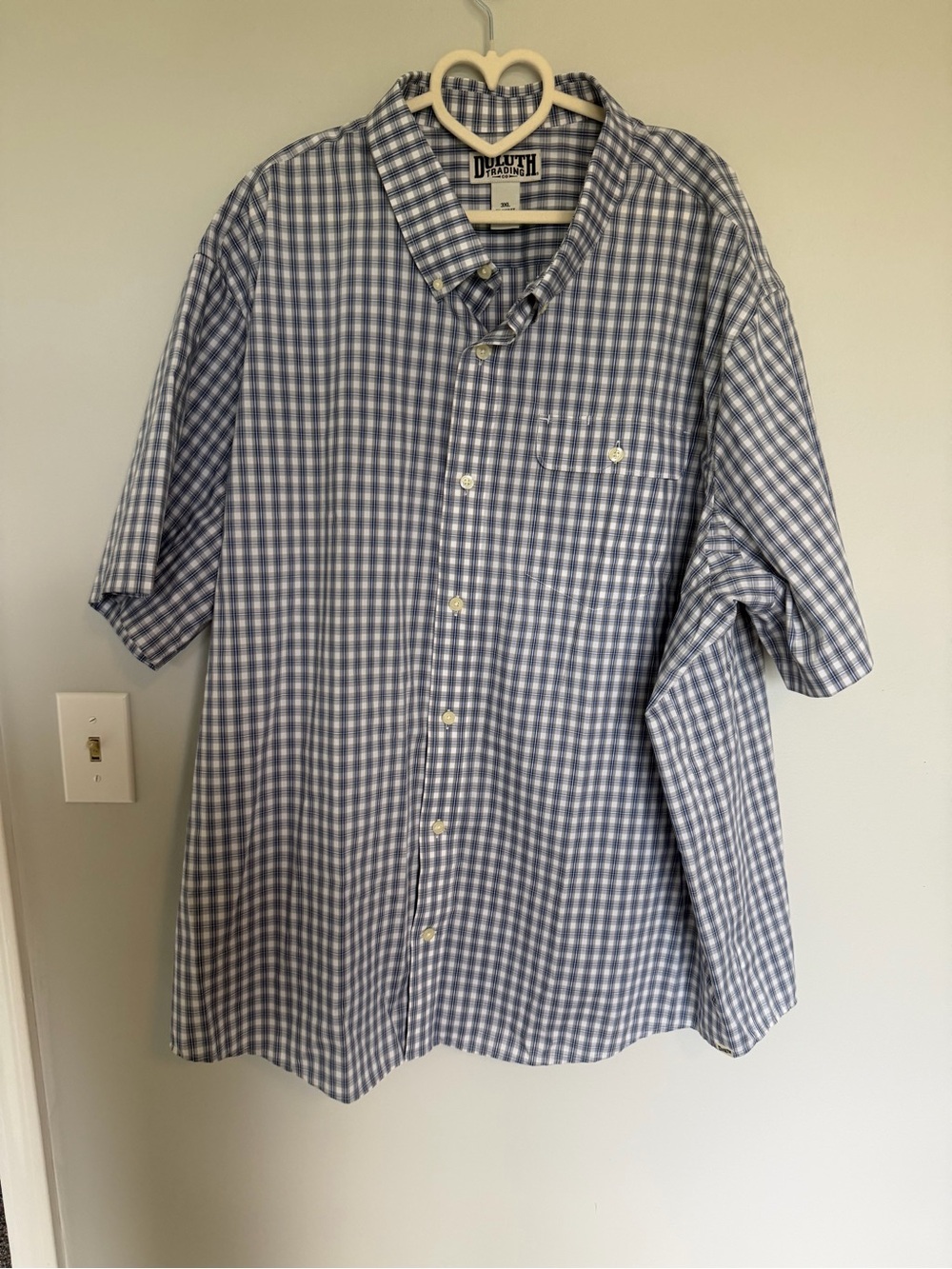 Duluth Trading Co Blue and White Gingham Short-Sleeve Button-Down Shirt